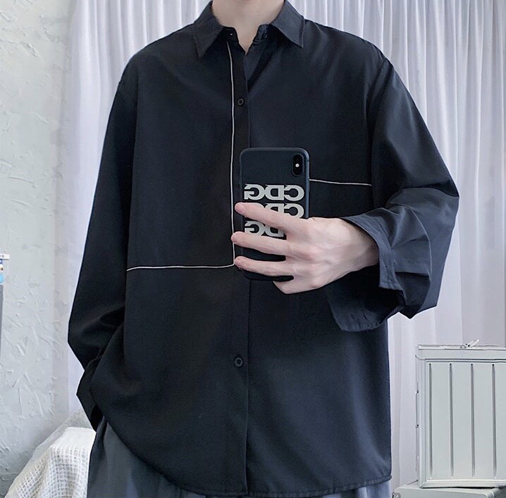 Áo sơ mi unisex form rộng - somi nam nữ sọc số 20