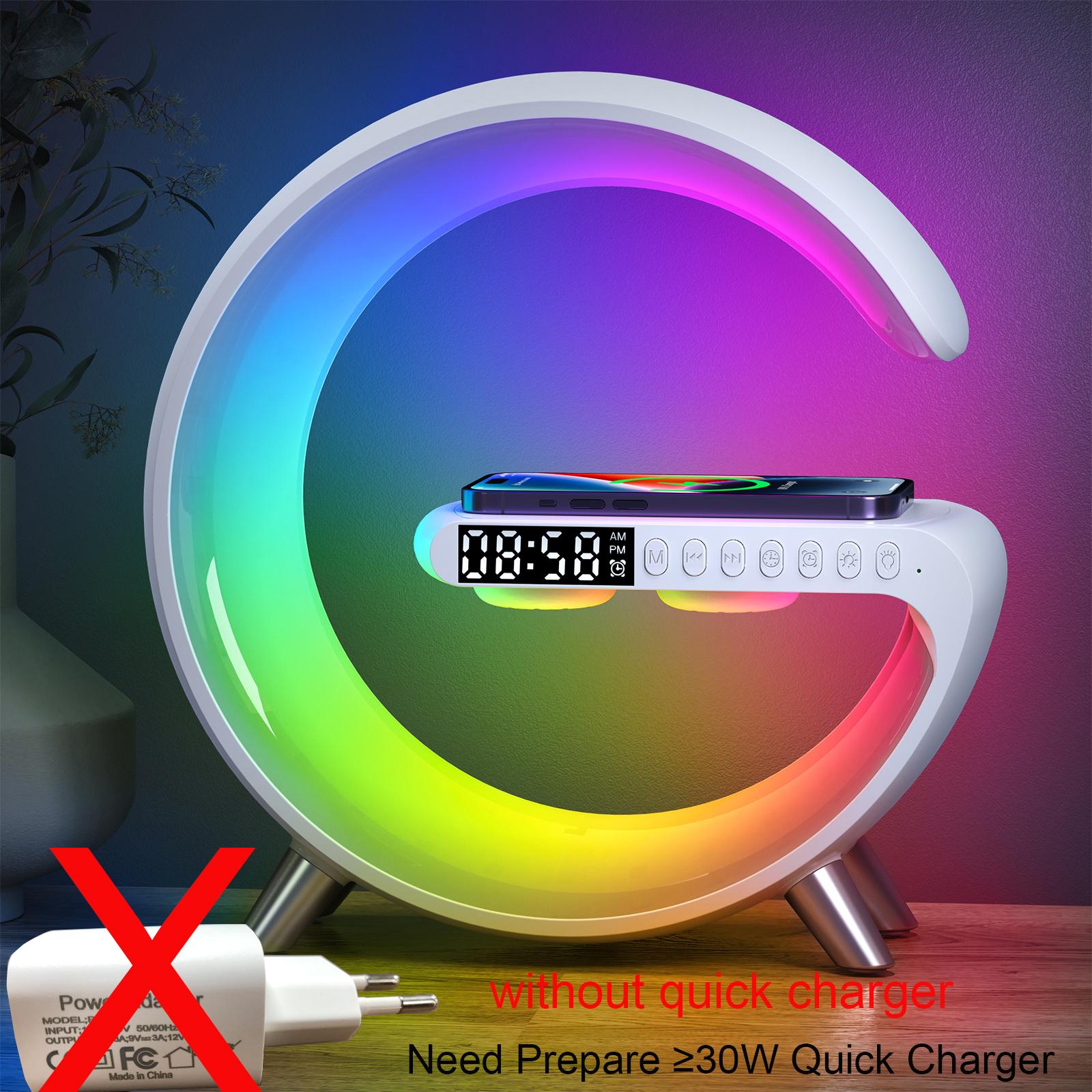 Sạc Không Dây Đa Năng Đồng Hồ Báo Thức Loa Bluetooth Ứng Dụng Điều Khiển RGB Đế Sạc Cho Iphone 13 14 Samsung, quà Tặng Color: white