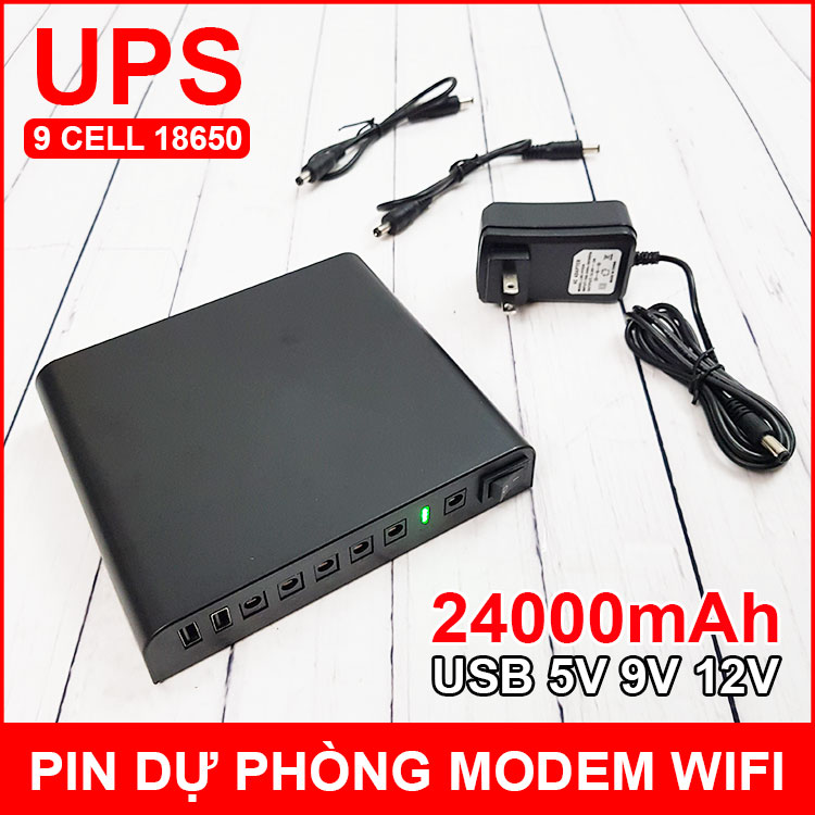 Nguồn lưu điện dự phòng UPS cho modem wifi camera USB 5V 9V 12V 24000mAh