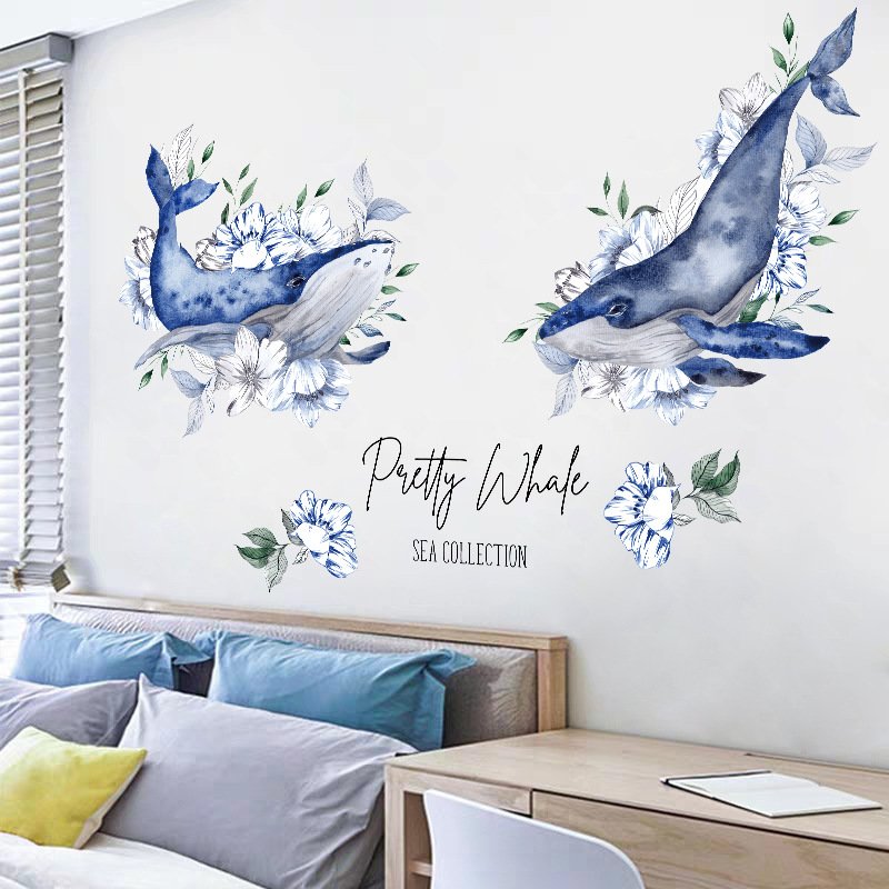 Decal dán tường cá voi xanh – thế giới đại dương phong phú