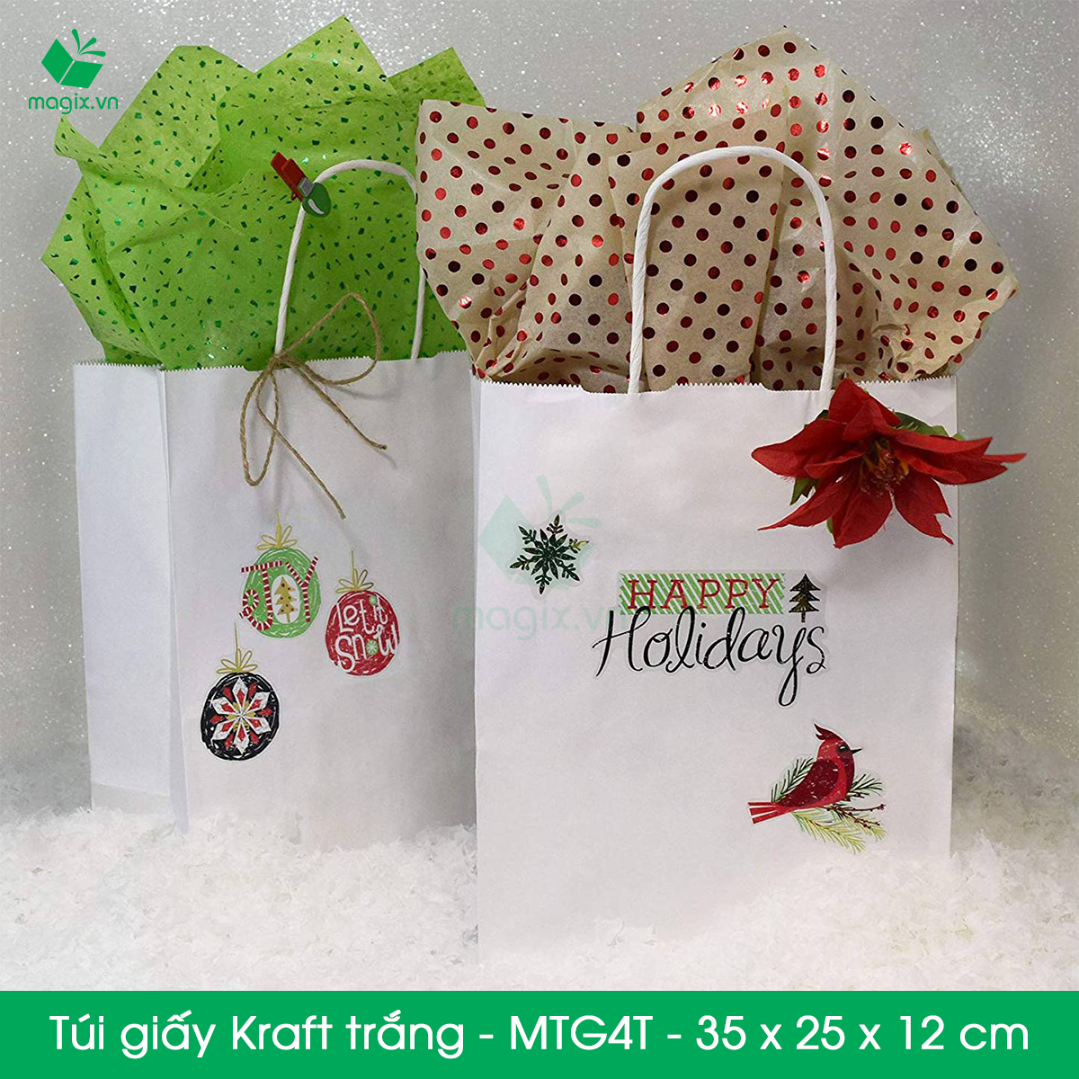 MTG4 MTG4T - 35x25x12 cm - Combo 200 túi giấy Kraft Nhật cao cấp