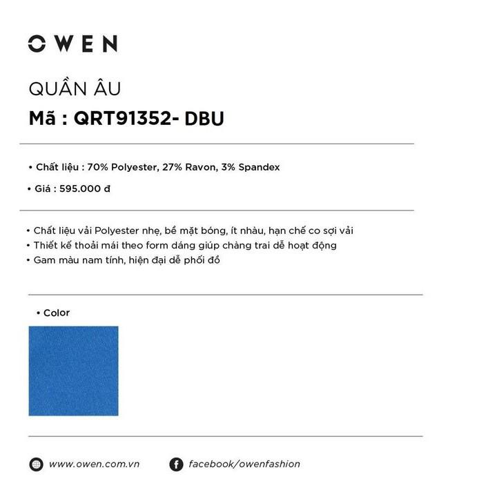 OWEN - Quần âu nam màu xanh đậm dáng regular cạp tăng đơ co dãn QRT 91352
