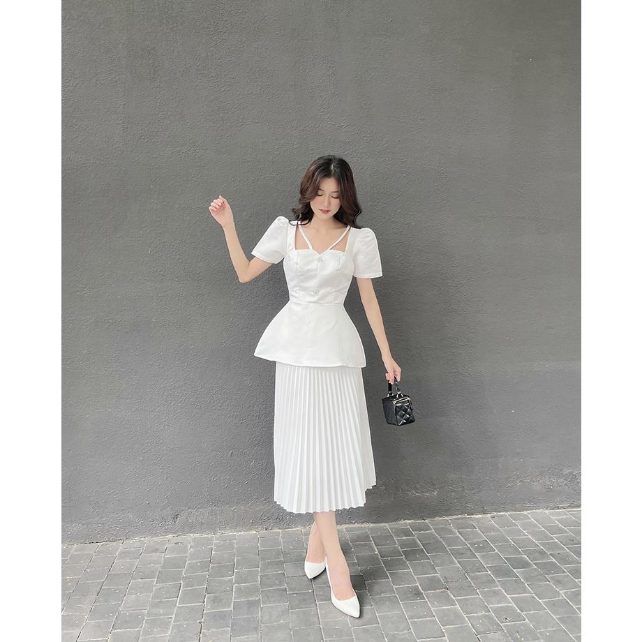 BBSTORE'S Áo Peplum Cổ V Tay Phồng Thời Trang Dành Cho Nữ Đi Làm Đi Tiệc Cực Dễ Thương - A1070