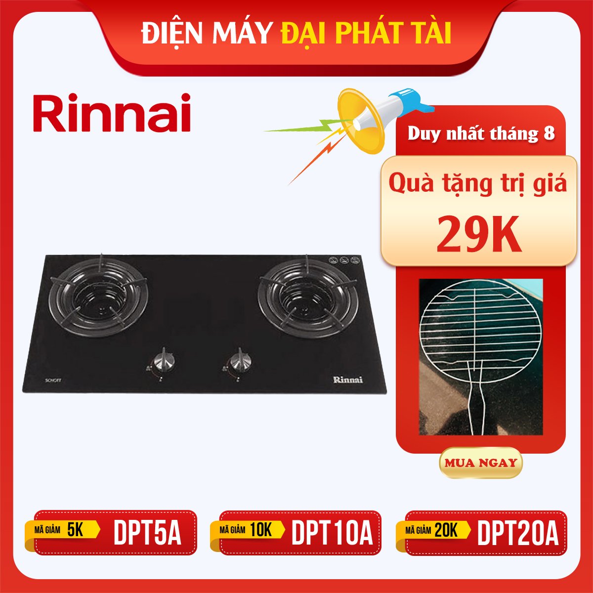 Bếp Ga Âm Rinnai RVB-2G-I - Đen- Hãng chính hãng