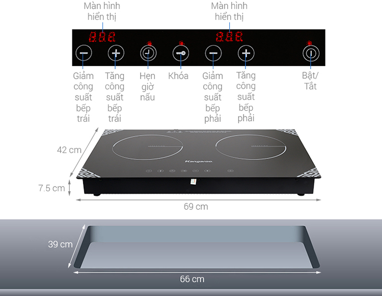 Bếp Điện Từ Đôi Kangaroo KG498N - Hàng chính hãng