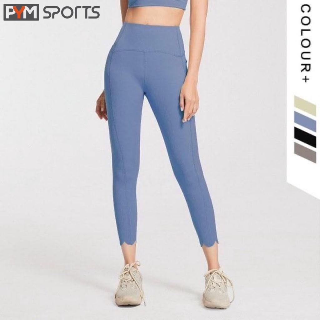 Quần legging ngố tập Yoga - Gym PYMSPORT - PYML024, nâng mông, viền cách điệu, 4 màu đen, xanh dương, xanh cốm, ghi