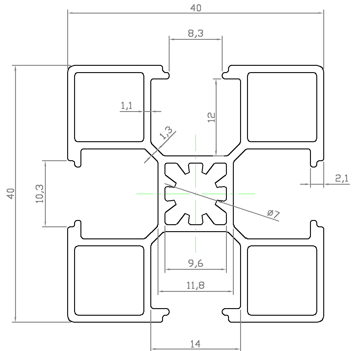 Nhôm định hình 40x40 (LWA-441481700) - Miễn phí cắt theo kích thước yêu cầu (Giá đã bao gồm VAT)