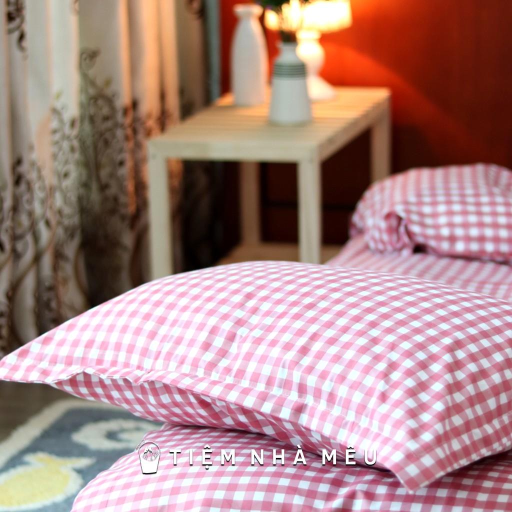 Set Chăn Ga 4 Món Cotton 80% Hoạ Tiết Caro Đỏ