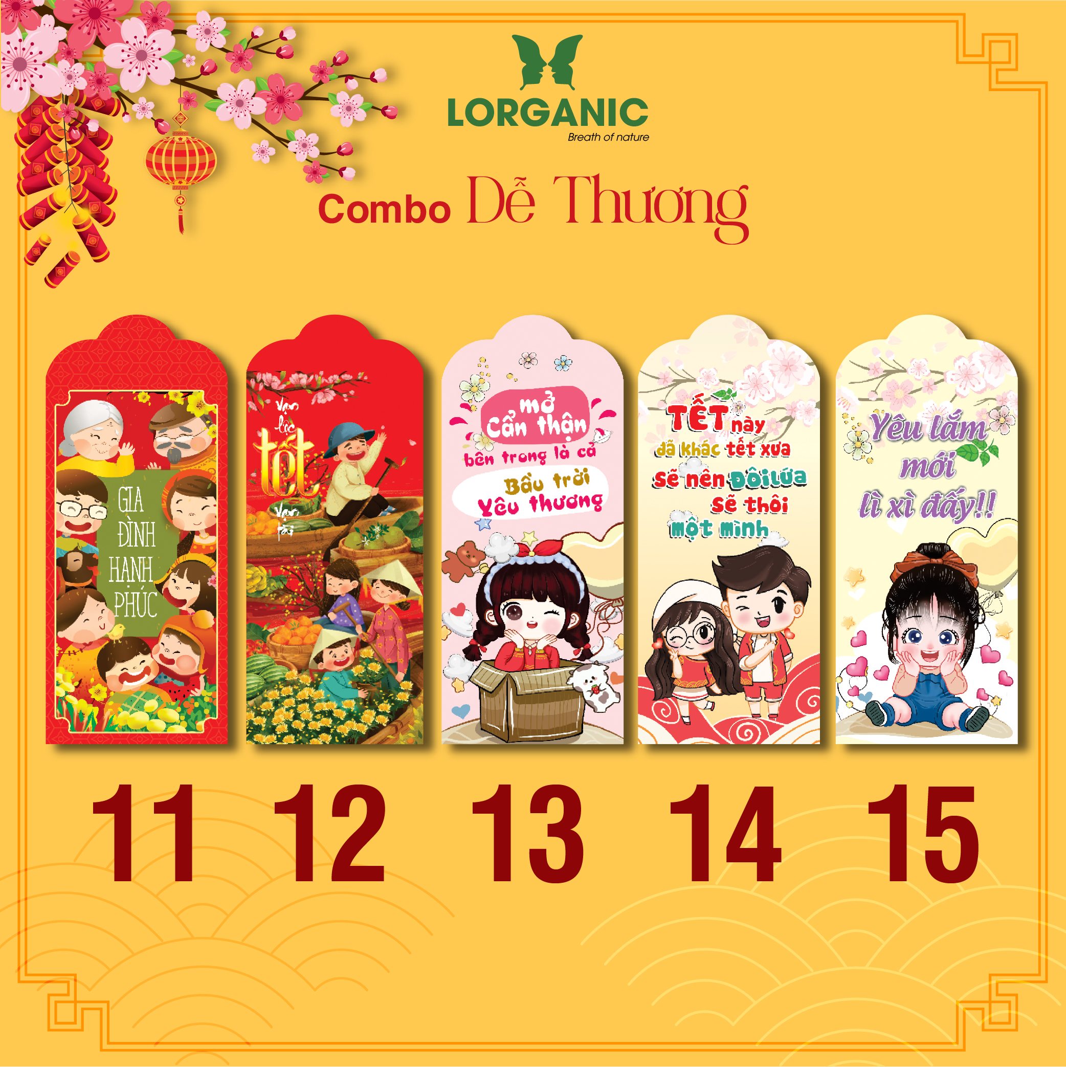 Xấp 10 Bao Lì Xì Cao Cấp - Chúc Năm Mới Tết GIÁP THÌN 2024 - COMBO DỄ THƯƠNG