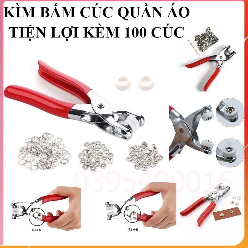 Cây Kìm Bấm Cúc Vành Áo Kim Loại Đa Năng Bộ Kìm Bấm Khuy Kèm 100 Cúc Bấm 9.5mm Thép Không Gỉ, Khoen Quần Áo Tiện Lợi