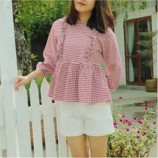 Áo babydoll caro đỏ / xanh nhí Freesize - Bd405/ BD406