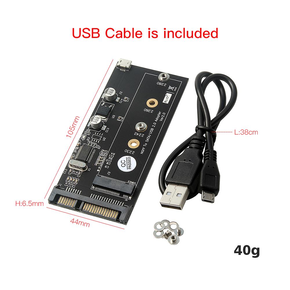 Thẻ chuyển đổi NGFF sang SATA / USB2.0 Phù hợp với 2230 2242 2260 2280 SSD với B-key / B + M-key cho SSD với cáp USB
