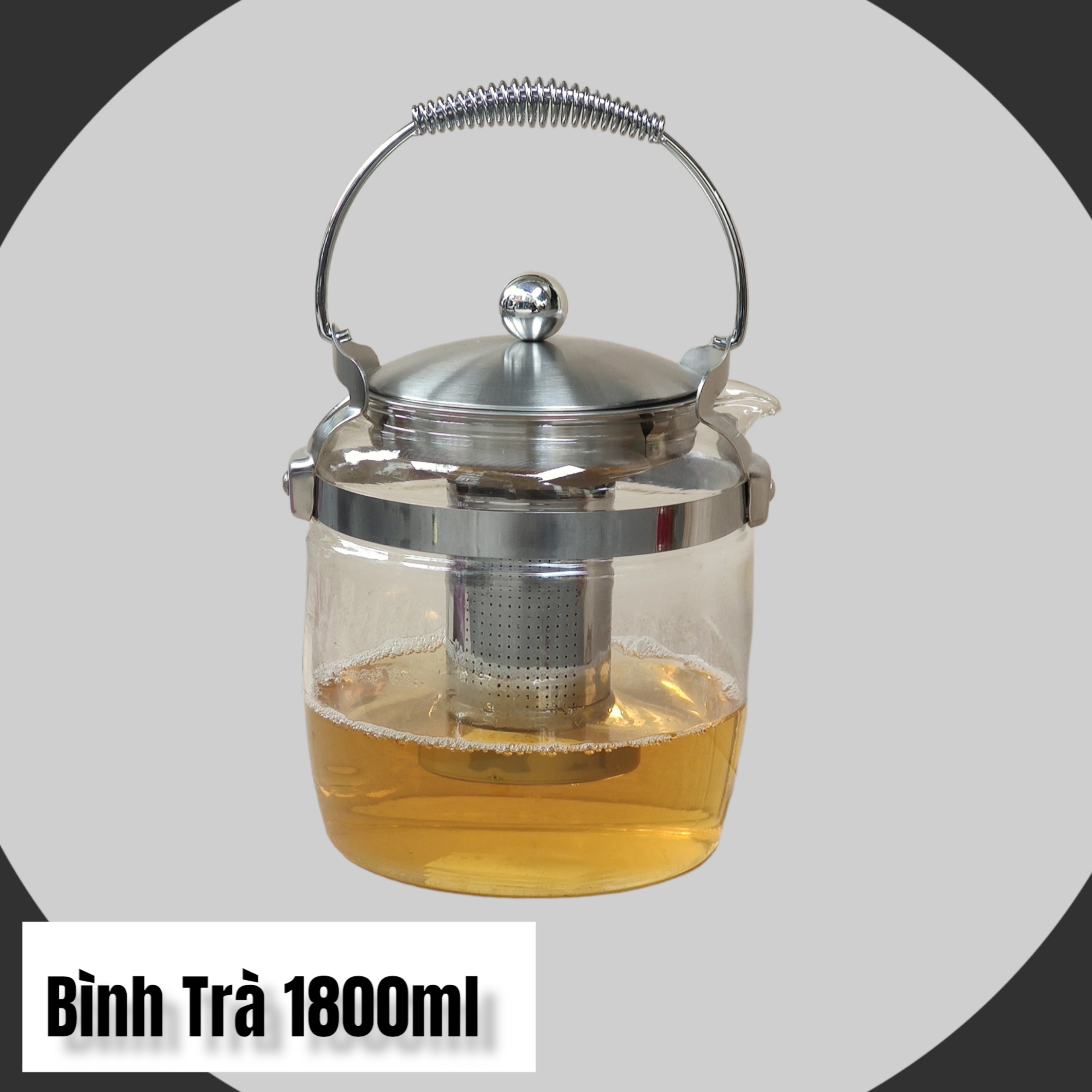 BÌNH TRÀ ẤM PHA TRÀ THỦY TINH CHỊU NHIỆT QUAI SÁCH LÕI LỌC INOX 304 - 1800ML ( HÀNG CAO CẤP )