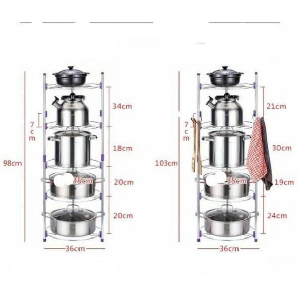 Kệ để đồ nhà bếp 5 tầng inox 304 cao cấp, giá để xoong nồi có thể thay đổi sang kệ 2 tầng, 3 tầng, 4 tầng