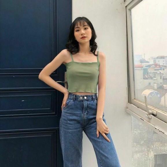 Áo Hai Dây ️ Áo 2 Dây Croptop Nữ ️ Viền Bèo Nhiều Màu Chất Thun Cotton Co Dãn Siêu Mát Cute Phô Mai Que - Hộp Quà Bí Ẩn