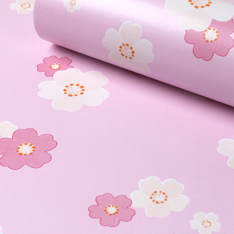 Combo cuộn 10 mét Decal giấy dán tường hoa mai hồng khổ 45cm mặt sau có keo sẵn