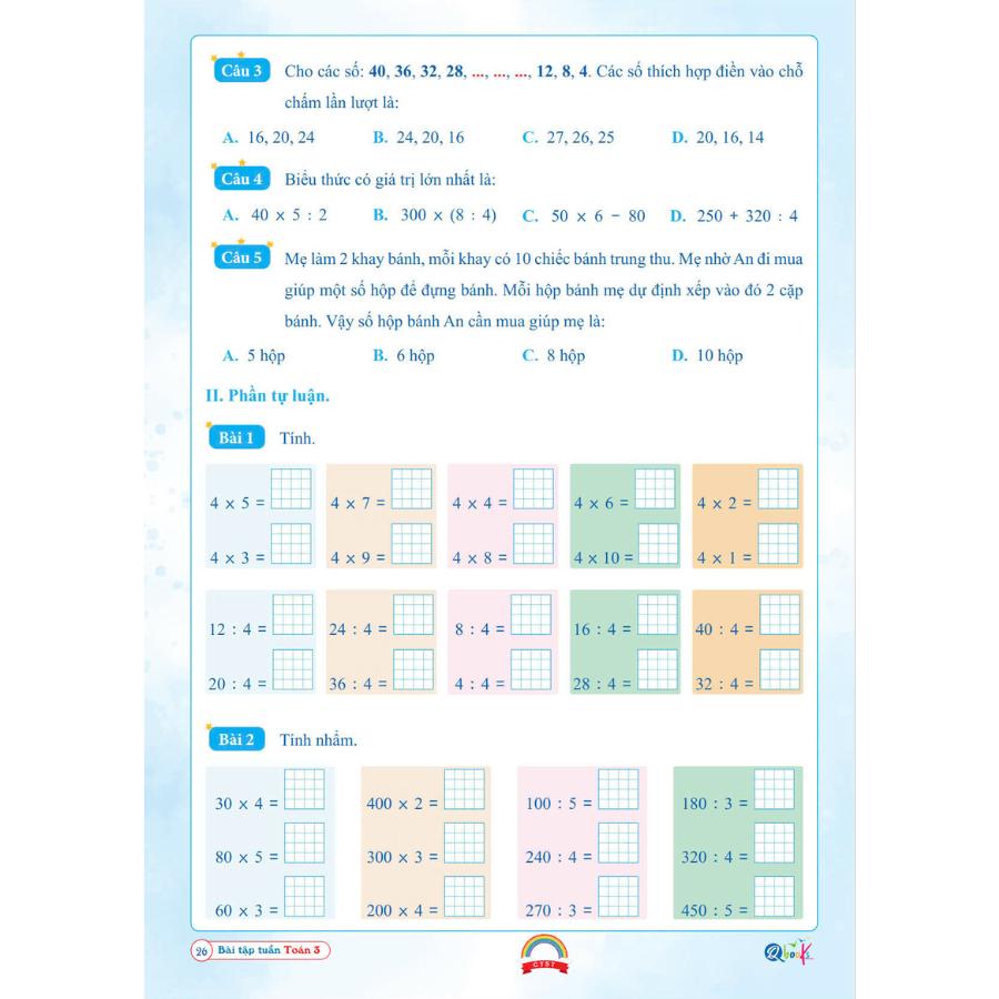 Bài Tập Tuần Toán Lớp 3 - Chân Trời Sáng Tạo - Cả năm - Bản Quyền