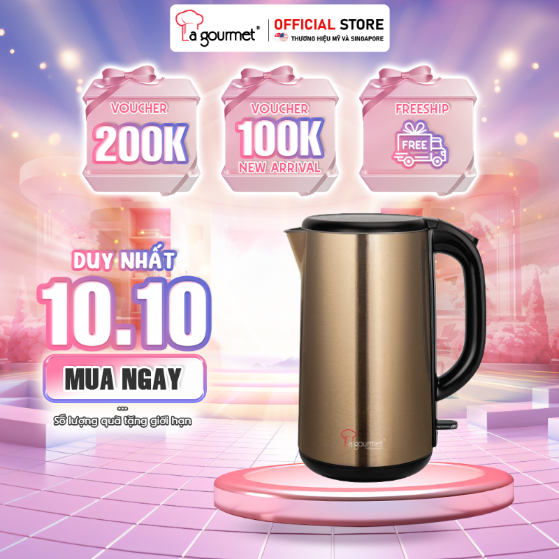 [Hàng chính hãng] Ấm siêu tốc chống bỏng không vi nhựa La gourmet 1800W 1.8L - (bảo hành 1 năm)