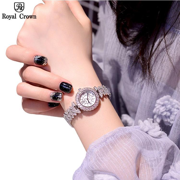 Đồng Hồ Nữ Chính Hãng Royal Crown 2607 Jewelry Dây Kim Loại Đính Đá Chống Nước Chống Xước