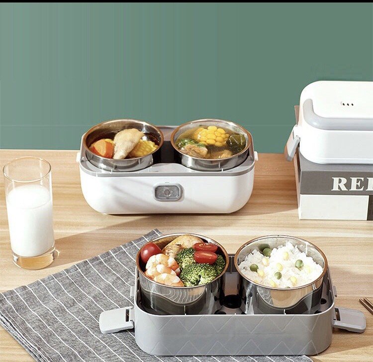 HỘP CƠM NẤU CHÍN CƠM VÀ HÂM NÓNG THỨC ĂN, CANH TỰ ĐỘNG CHO DÂN VĂN PHÒNG, THIẾT KẾ 2 TẦNG VỚI 4 NGĂN ĐỰNG THỨC ĂN BẰNG INOX 304 CAO CẤP CÓ NẮP ĐẬY CHỐNG TRÀN, DỄ SỬ DỤNG VÀ MANG ĐI XA