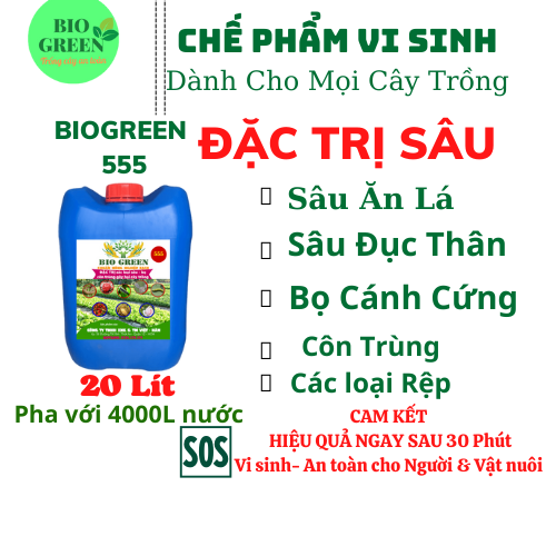 Phân vi sinh- Chế phẩm sinh học BIOGREEN can 20L Dòng chuyên trị các loại sâu bệnh hại cây can 20L