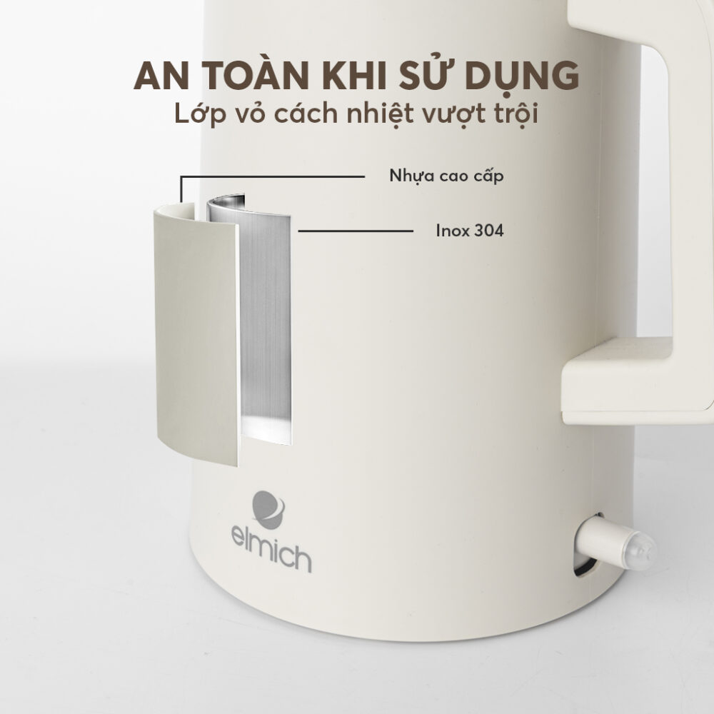 Ấm Đun Nước Siêu Tốc Elmich KEE9144 1.7L 1850W, Hàng Chính Hãng, Inox 304, Đun Sôi Nhanh 45s-JoyMall