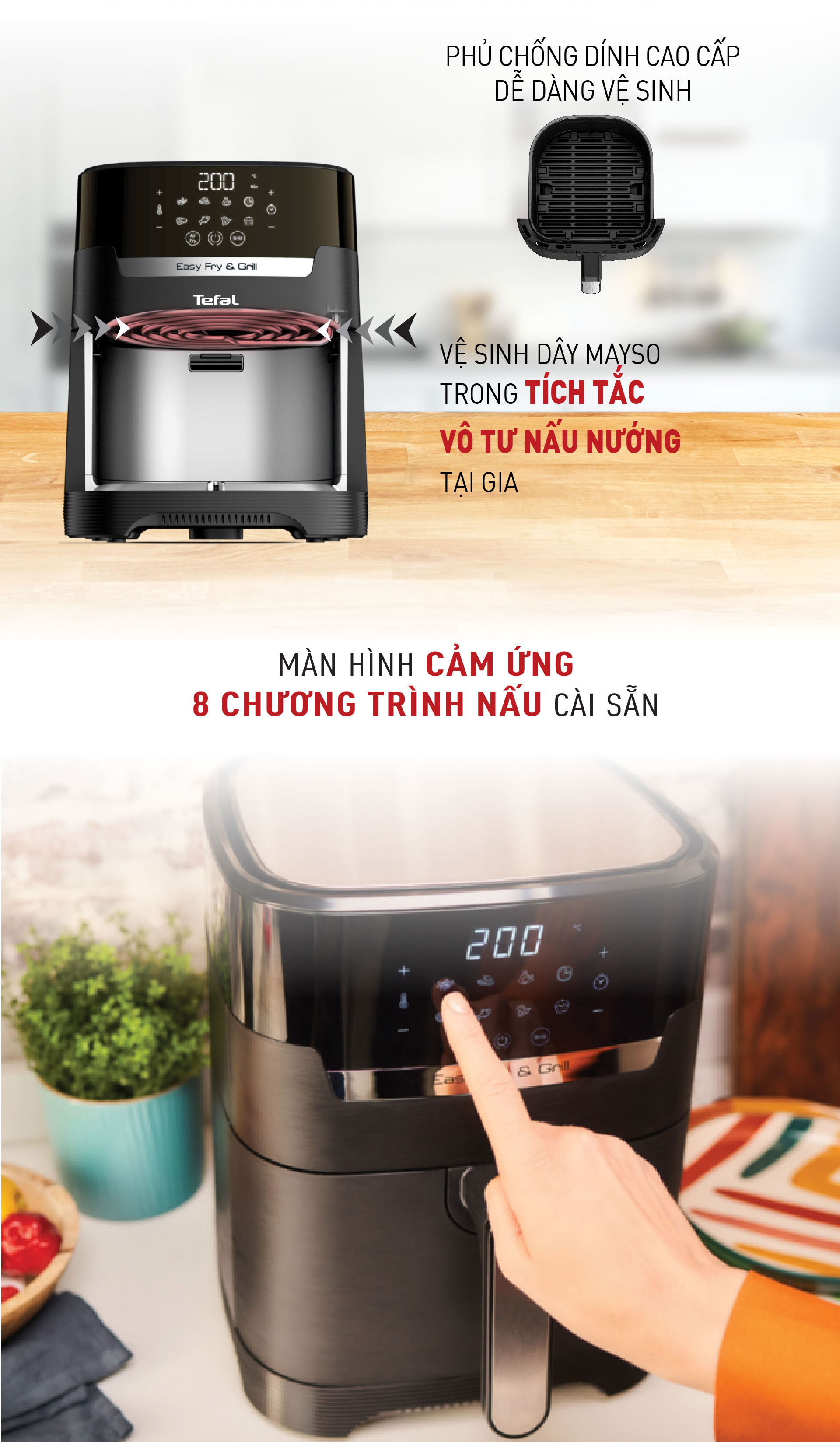 Nồi chiên, nướng không dầu điện tử Tefal 2 trong 1 EY505815, Dung tích lòng nồi 4.6L / sử dụng 4.2L /1.2kg- Hàng chính hãng