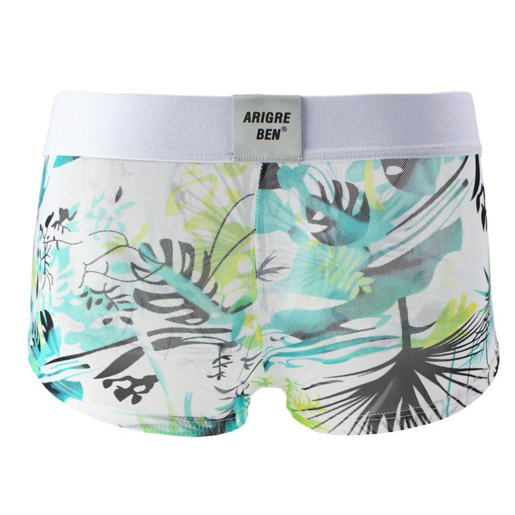 Mens Sexy Sheer Mesh Net Underwear Boxer Briefs Flower Underpants