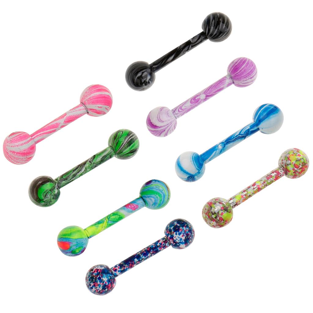 8 Pieces Stainless Steel Tongue Lip Bars Rings Barbell Piercing Jewelry 16G