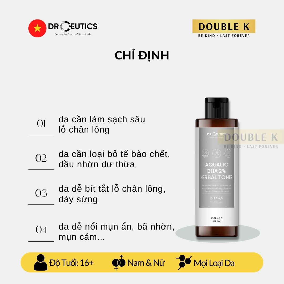 DrCeutics Aqualic BHA 2% Herbal Toner (Nền Nước) - Double K