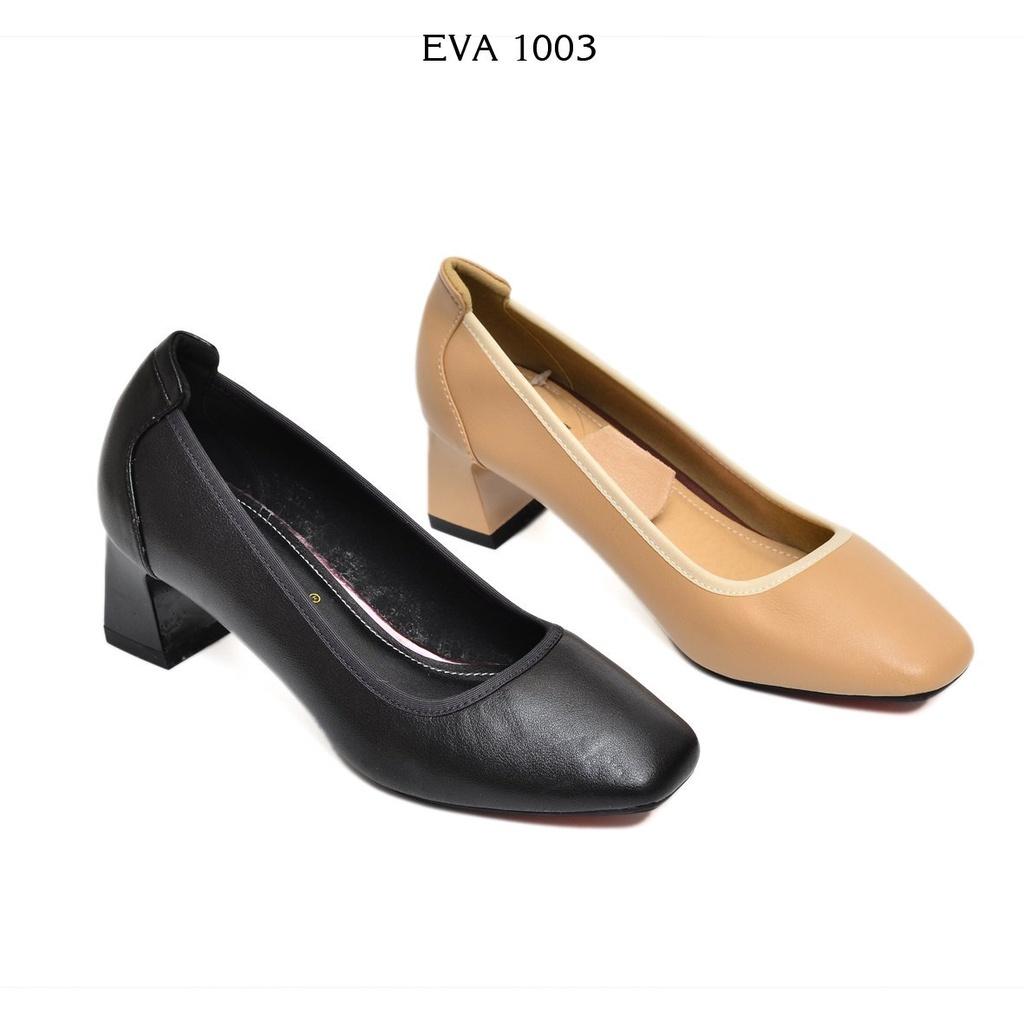 Giày cao gót nữ đế vuông mũi vuông da cao cấp 5cm Evashoes