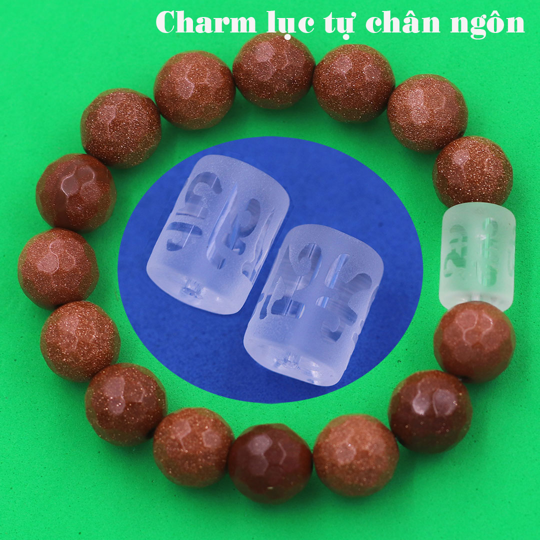 Vòng chuỗi đeo tay đá kim sa cắt giác charm lục tự Đại minh chân ngôn, 10 ly, Om Mani Padme Hūm, Chân ngôn Lục tự