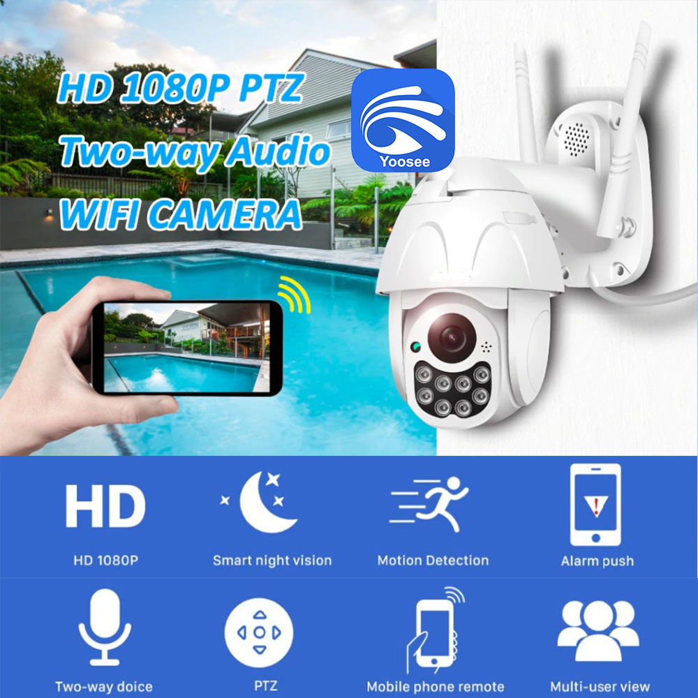 Camera IP ngoài trời X6000 Xoay 360 độ FullHD 1080P chống nước chống bụi dùng ứng dụng Yoosee Ban đêm có màu - Hàng nhập khẩu