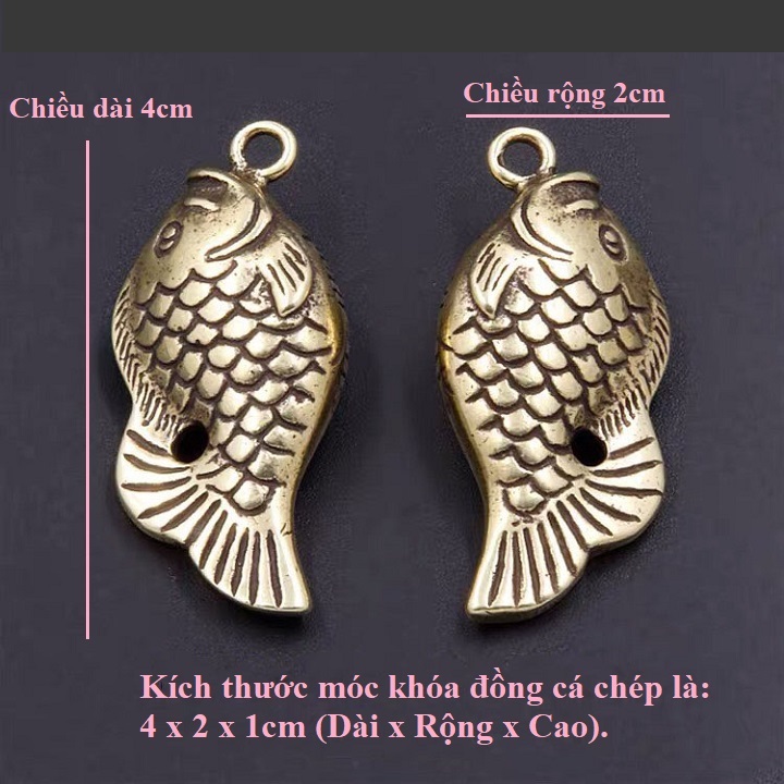 Móc khóa đồng cá chép cầu may mắn, dùng trưng bày trên bàn, treo trong xe oto, móc khóa - SP001525
