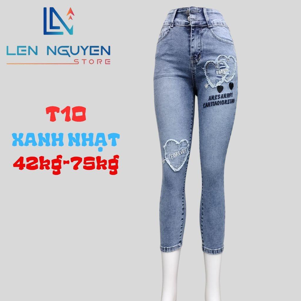 T10_Quần jean nữ, 9 tất, lưng cao, quần bò nữ dáng ôm, quần rin nữ có big size, cho 42kg đến 75kg,LEN NGUYEN STORE - Xanh