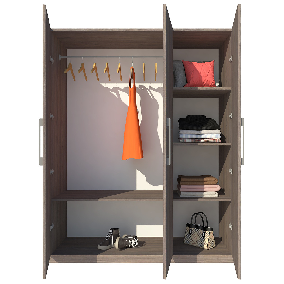 Tủ quần áo gỗ MDF Tundo 3 cánh màu óc chó 140 x 55 x 200cm