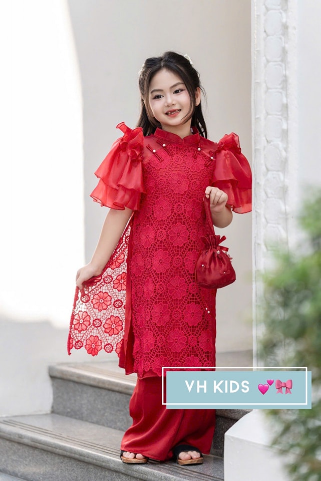 Bộ áo dài tết cho bé gái mẫu viên hy mùa xuân xinh xắn từ 12-40kg hàng thiết kế cao cấp