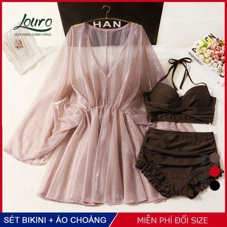 Sét bikini 2 mảnh và áo choàng đi biển Louro, mẫu quần áo tắm nữ trẻ, phong cách đồ bơi hàn quốc - SW04