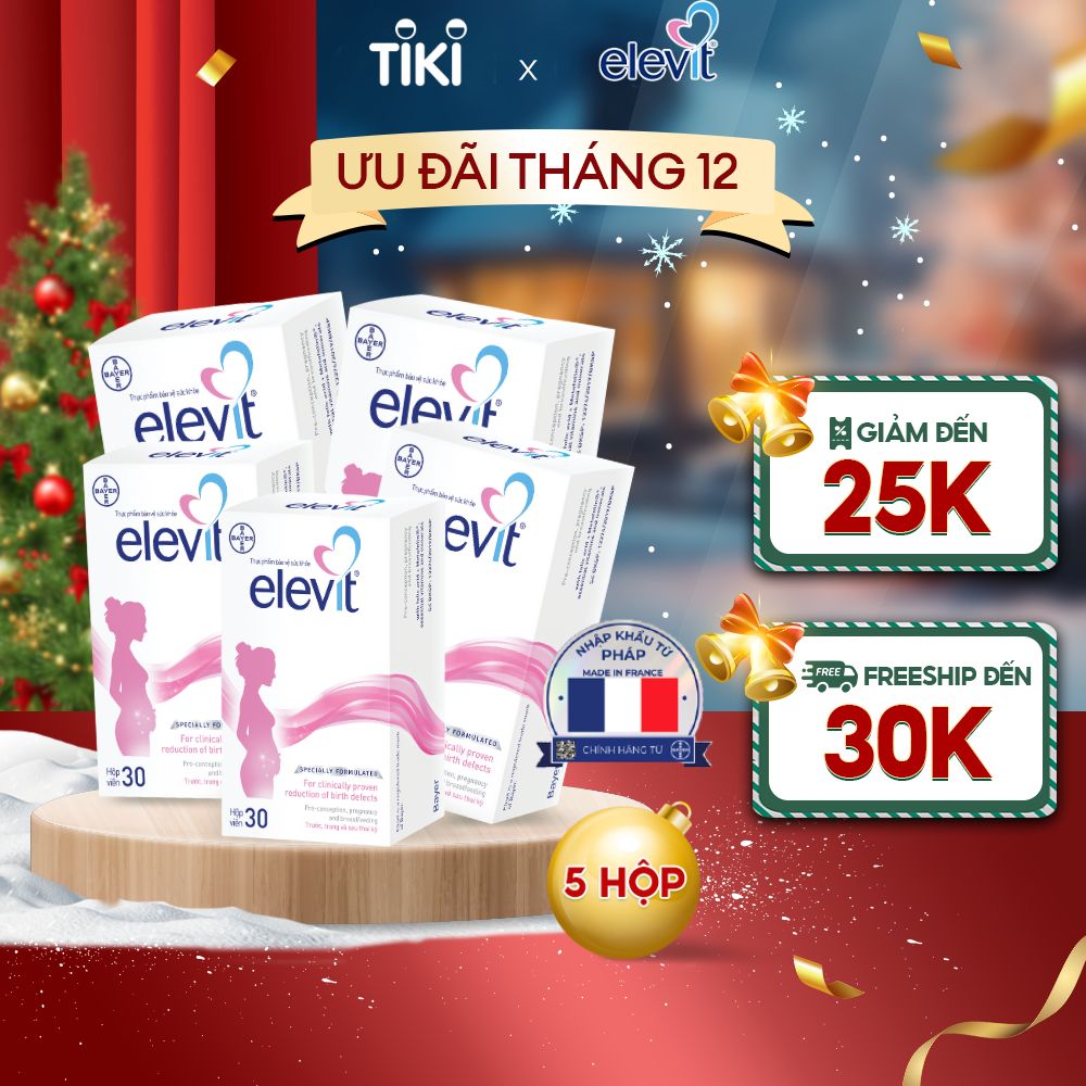 Combo 5 Vitamin Bầu Tổng Hợp ELEVIT Bổ Sung Vitamin và Khoáng Chất Cho Phụ Nữ Mang Thai và Sau Sinh Hộp 30 Viên x5