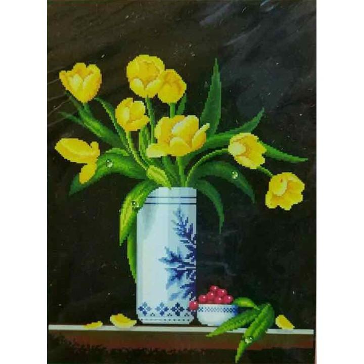 Tranh thêu bình hoa vàng A1068 - kích thước: 46 * 59cm.