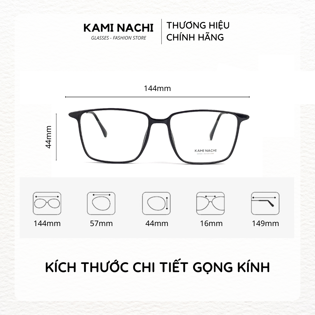 Gọng kính mới Xuân Hè KAMI NACHI Tr1966, chất liệu nhựa phối kim loại