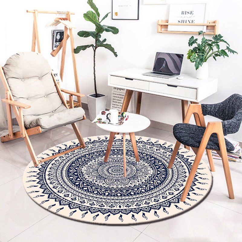 Thảm trải sàn tròn hoa mandala phong cách retro