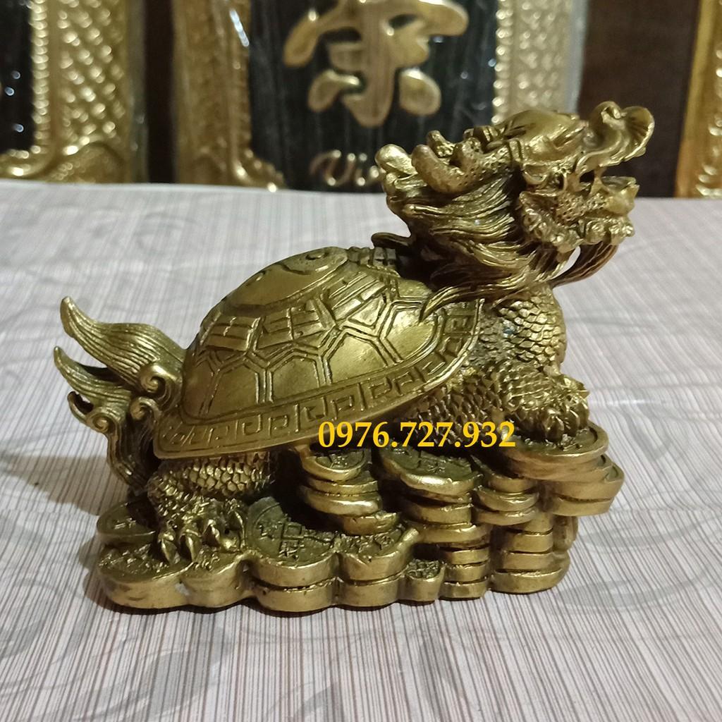 rùa đầu rồng bàng đồng dài 12cm, long quy lưng bát quái, giá long quy bằng đồng