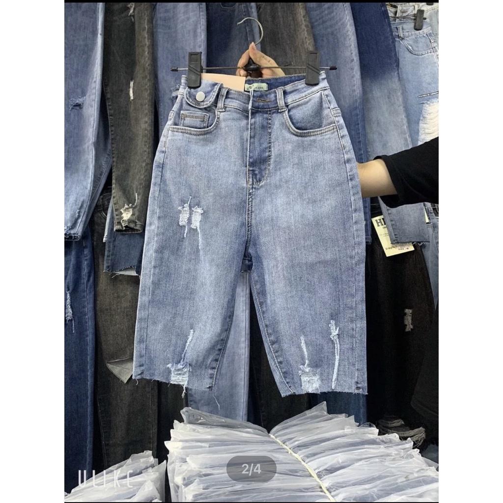 [60kg-90kg] Quần bò ngố / lửng BIGSIZE lưng cao, túi nắp nhỏ, co dãn mạnh rách xước kiểu đẹp thời trang 80kg 90kg 4305 - ĐẬM 4285