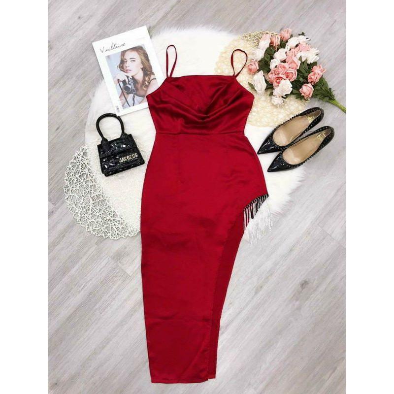 Đầm body phi cổ đổ kết hạt