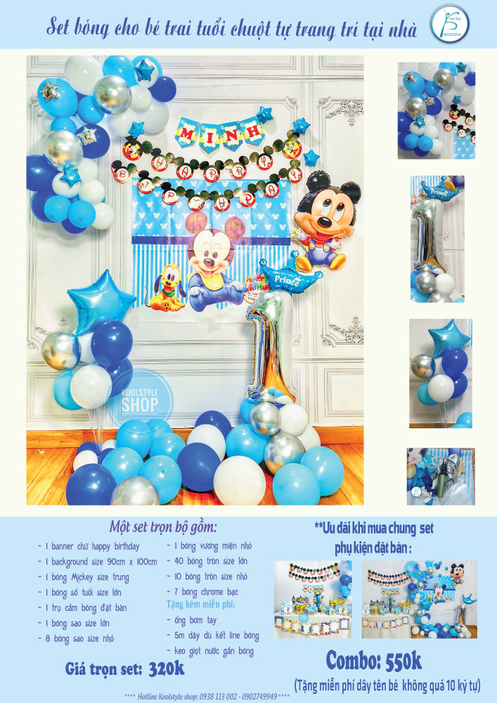 Backdrop bong bóng sinh nhật Mickey