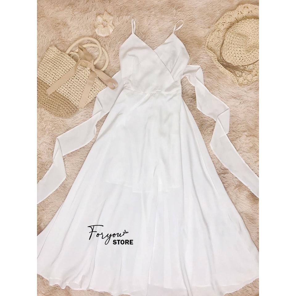 Váy 2 dây FORYOU đầm maxi xẻ ngực nơ lưng dáng xòe đi chơi đi biển - Lucia Dress
