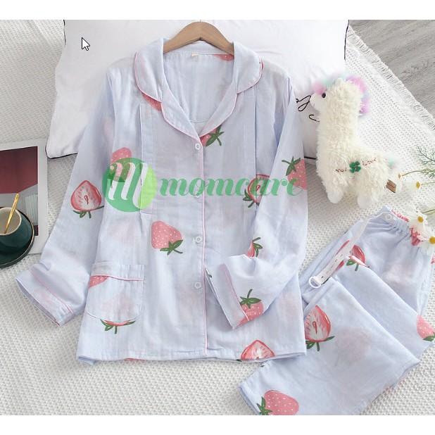 Bộ đồ bầu sau sinh cho con bú ti XÔ NHẬT thô đũi cực mát - Pijama bầu &amp; sau sinh Quần áo bầu mặc nhà mùa hè đẹp Bigsize