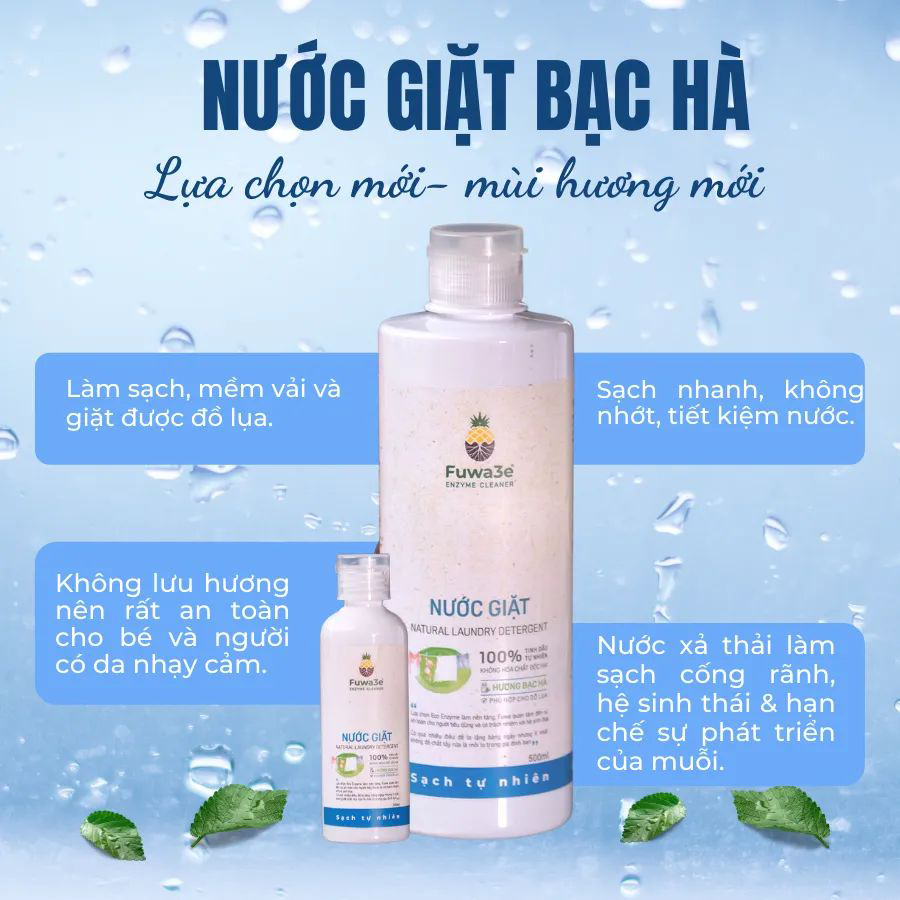 Nước giặt hữu cơ hương bạc hà cho lụa an toàn cho bé 100ml