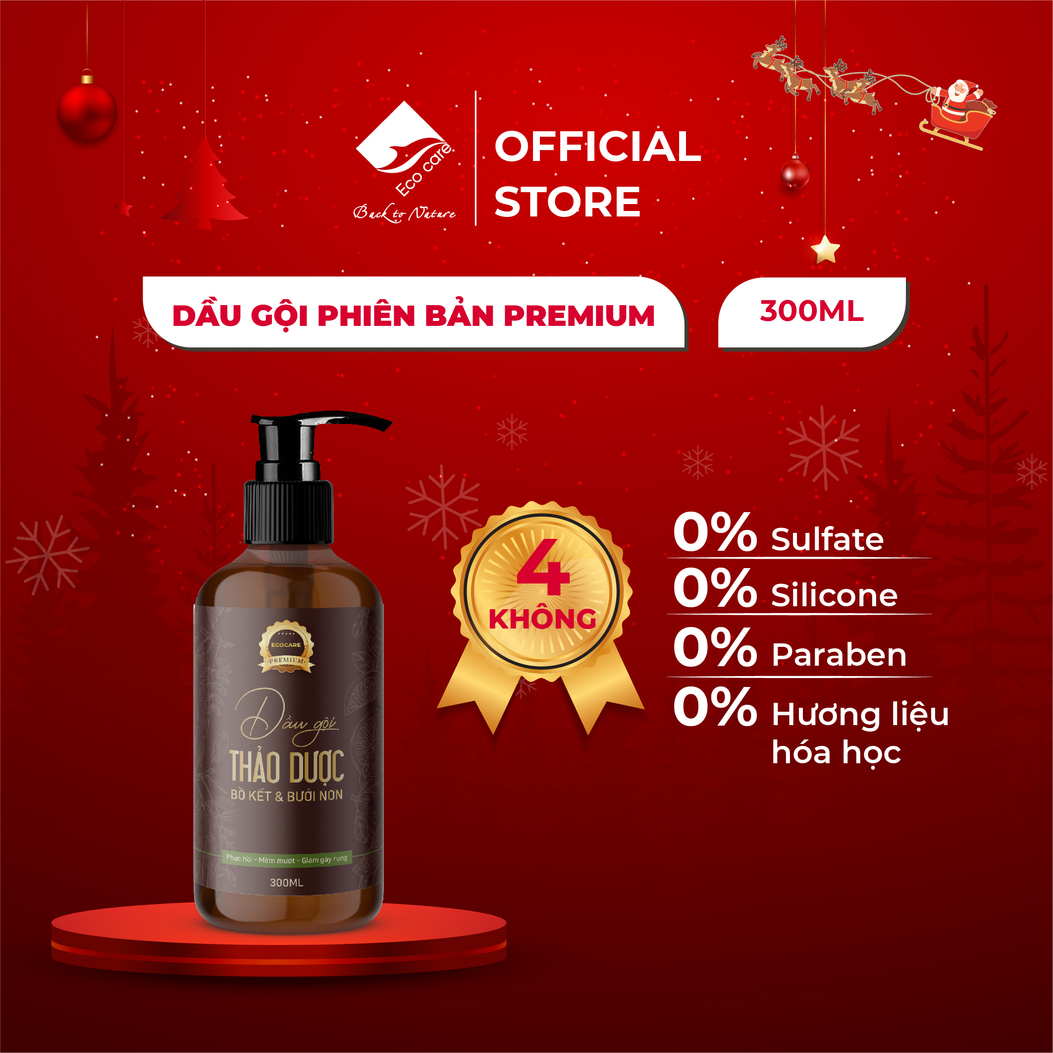 Dầu Gội Thảo Dược ECOCARE PREMIUM 300ml Đạt Chuẩn CGMP, Dầu Gội Xả Thiên Nhiên Sạch Gàu, Phục Hồi Hư Tổn